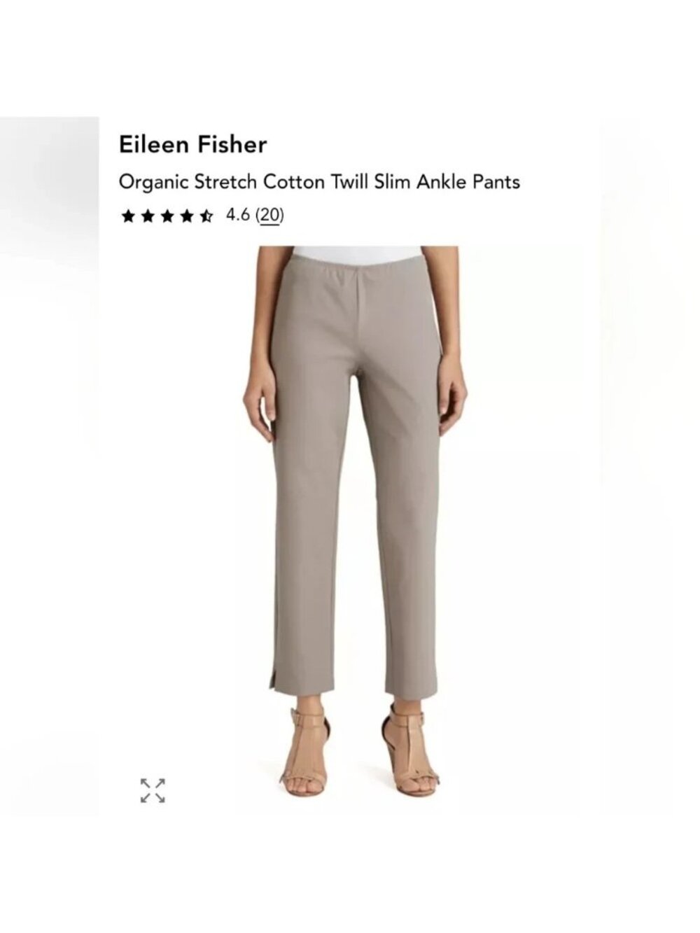 NWT Eileen Fisher Stone Slim Ankle Pant Side Zip Organic Cotton Stretch Petite P